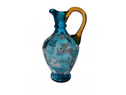 Skleněný modrý džbánek starožitné sklo starožitnosti Antik Kureš I.