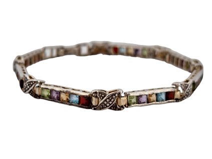 1.Starožitný náramek stříbrný starožitný náramek náramek s drahokamy starožitné náramky starožitné šperky Antik Kureš topaz granát ametyst citrín olivín duhový barevný