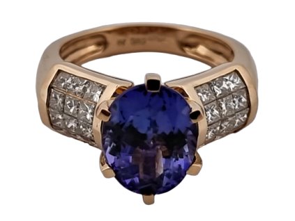 1. Zlatý tanzanitový prsten s diamanty diamantový prsten tanzanitový prsten starožitné prsteny starožitné šperky Antik Kureš tanzanit prsten s tanzanitem investiční šperky