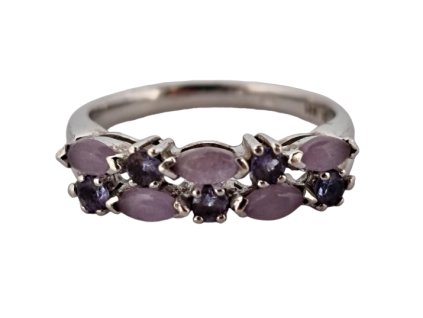 1. Stříbrný prsten s levandulovým jadeitem a tanzanitem starožitné prsteny tanzanitový prsten levandulový jadeit jadeitový prsten starožitné šperky Antik Kureš levander jade