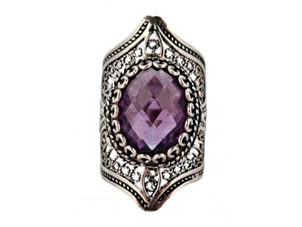 1. Stříbrný masivní prsten s ametystem art deco prsten art deco šperky starožitný prsten starožitné prsteny starožitné šperky Antik Kureš starožitnosti starožitné stříbro ametyst extravagantní