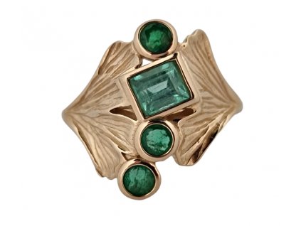 1. Zlatý prsten jinan se smaragdy smaragdový prsten starožitný prsten starožitné prsteny starožitné šperky prsten se smaragdem smaragd zlatý prsten Antik Kureš starožitnosti