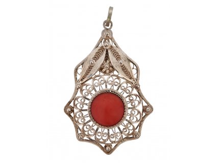 1. Starožitný přívěsek s korálem art deco přívěsek starožitné šperky starožitný šperk starožitný přívěsek art deco šperky Antik Kureš korálové šperky mořský korál starožitné