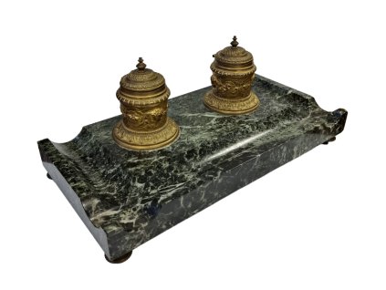 2. Starožitný kalamář starožitný mramorový kalamář starožitnosti Antik Kureš starožitný psací stůl starožitné psací potřeby bronzový kalamář zelený mramor starožitnosti