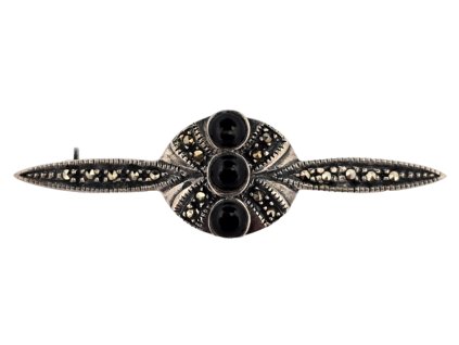 1. Stříbrná starožitná art deco brož starožitná brož s onyxem onyx markazity starožitné šperky starožitný šperk Antik Kureš starožitnosti art deco brož starožitné stříbro