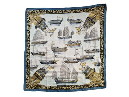 1. Starožitná móda retro móda starožitný šátek lodě vintage starožitnosti starožitné šperky Antik Kureš Hermés Paris Hermes Jonques et Sampans Francoise de la Perriere
