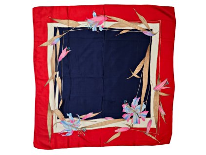 1. Starožitná móda retro móda značkový luxusní šátek Leonard Paris luxusní dárek luxusní šátek starožitné šperky starožitnosti Antik Kureš hedvýbný šátek modrý červený