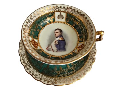 1. Starožitný porcelánový šálek s podšálkem starožitný šálek porcelánový šálek starožitný porcelán Vídeň Napoleon hrnek šálek s Napoleonem Antik Kureš starožitný porcelán