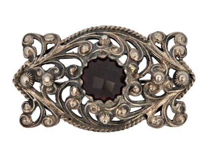 1. Starožitná stříbrná brož s granátem starožitné brože granátová brož starožitná brož s granáty granátem starožitné šperky Antik Kureš starožitná brož granát filigránová