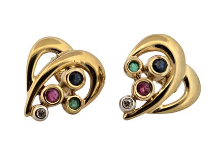 1. Starožitné zlaté náušnice s drahokamy starožitné šperky starožitný šperk starožitné náušnice smaragd rubín diamant safír smaragdové safírové rubínové náušnice Antik Kureš