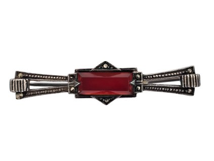 1. Starožitná brož art deco starožitné brože starožitné šperky starožitný šperk art deco šperky art deco brož s karneolem brož mašle mašlička Antik Kureš stříbrná brož