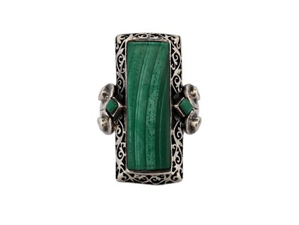 1. Starozitny stribrny art deco prsten s malachitem malachitovy prsten s malachity malachitove sperky starozitne prsteny starozitne sperky Antik Kureš antik sperky prsteny