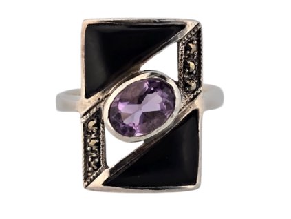 1. Starozitny stribrny art deco prsten s ametystem prsten s ametysty starozitne prsteny starozitne sperky Antik Kureš antik sperky prsteny sperky s onyxem ametystem prsteny