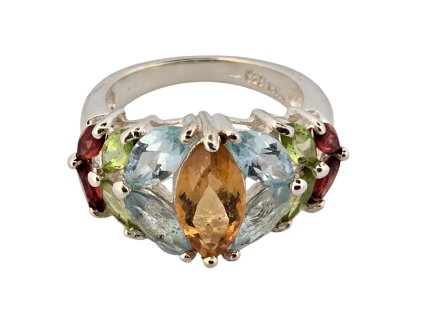 1. Starozitny prsten starozitne prsteny s drahokamy drahymi kameny starozitne sperky antik prsteny sperky Antik Kureš granat citrin peridot topaz duhovy barevny prsten stary