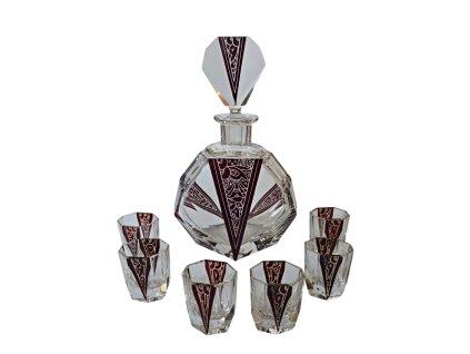 1. Starozitny likerovy set likerova souprava art deco karel palda starozitne art deco sklo skleneny set na liker starozitnosti starozine sklo lahev karafa na liker Antik Kureš