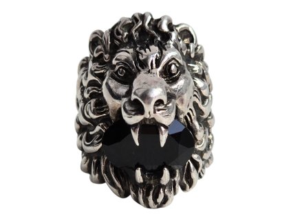 1. Luxusní stříbrný prsten Gucci lví hlava lev šelma starožitné prsteny starožitné šperky antik šperky starožitný prsten antik prsten antik kureš obsidián onyx