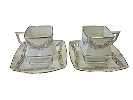 Přátelská souprava hranatých šálků Antik Kureš starožitný porcelán I.