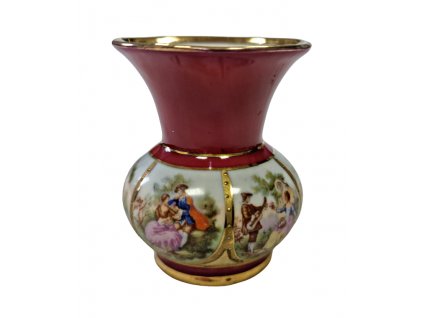Vínová vázička s romantickými motivy JKW Carlsbad starožitný porcelán Antik Kureš I.