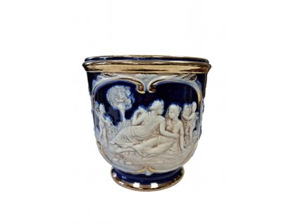 Starožitný květináč modro bílý plastický Antik Kureš starožitný porcelán I.
