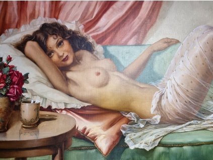 2. Akt ležící ženy André David Antik Kureš starožitnosti starožitné obrazy vintage painting
