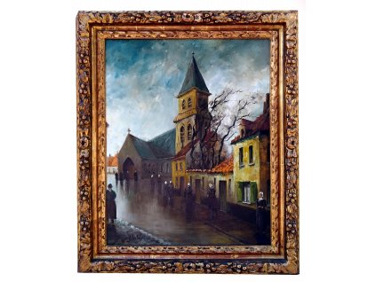 1. Obraz Podzimní náměstí Gustave Helinck Antik Kureš starožitné obrazy antique painting
