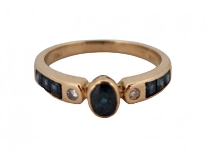 Safírový prsten s diamanty Antik Kureš starožitné šperky I.