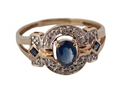Safírový prsten s diamantem Antik Kureš starožitné šperky I.