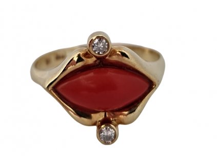 Prsten pusinka korál dimant zlato pop art Antik Kureš starožitné šperky I.
