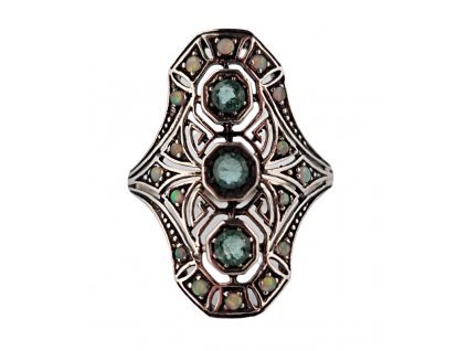 Art Deco prsten se smaragdy a opály Antik Kureš starožitné šperky I.