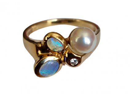 1. Luxusní prsten opál diamant perla Antik Kureš Doksany zlato vintage jewellery
