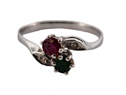 Prsten se smaragdem a rubínem Antik Kureš starožitné šperky I.