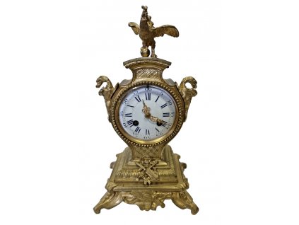 1. Stolní bronzové hodiny s kohoutem Antik Kueš starožitné hodiny antique clock