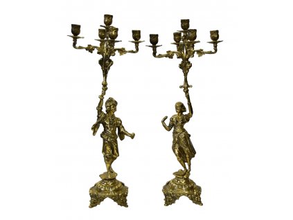 Párové bronzové svícny masivní muž a žena Antik Kureš starožitnosti bronz I.