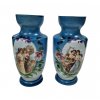 Párové modré vázy Antik Kureš starožitné sklo starožitnosti I.