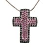 1. Stříbrný kříž se safíry a rubíny starožitný přívěsek starožitný náhrdelník starožitné šperky rubínový kříž starožitný křížek přívěsek s drahokamy rubín safír náhrdelník