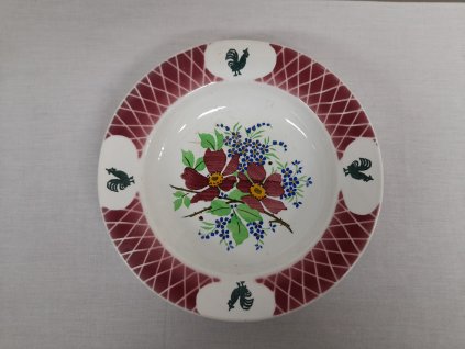 Starožitný talíř, Wilhemsburg, dekor s kohoutem