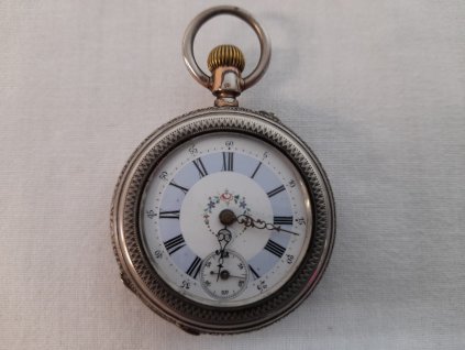 Kapesní pánské stříbrné hodinky s modrým číselníkem