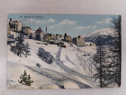 Starý pohled St. Moritz im Winter, Švýcarsko