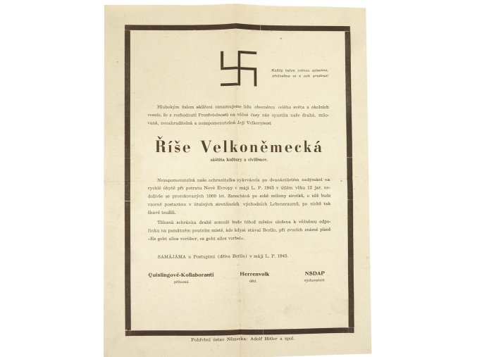 Umrtní list Říše Velkoněmecké
