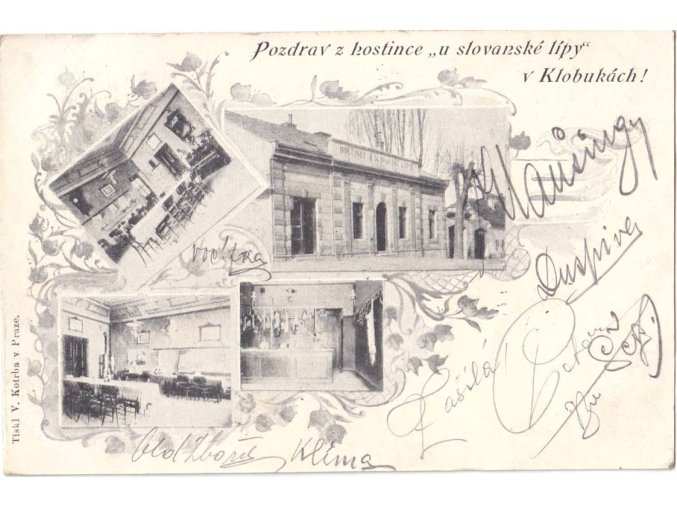 Pozdrav z hostince "u slovanské lípy" v Kloboukách