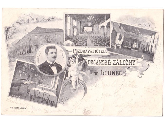Pozdrav z hotelu Občanské záložny v Lounech