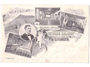 Pozdrav z hotelu Občanské záložny v Lounech