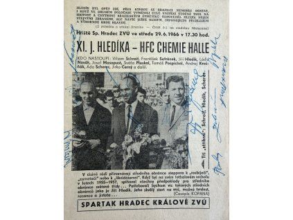 program zápasu 1966 - Masopust, Schrojf, Kvašňák