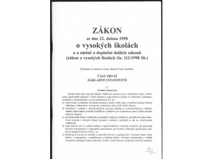 470216 zakon ze dne 22 dubna 1998 o vysokych skolac