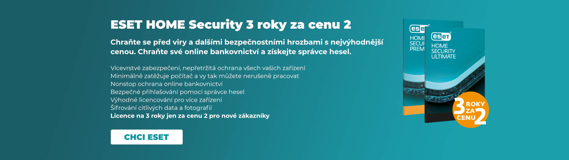 Pořiďte si ESET 3 roky za cenu 2