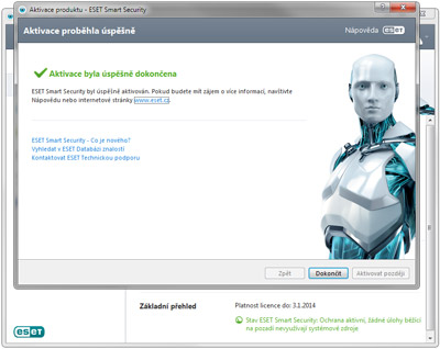 Aktivace byla úspěšně dokončena