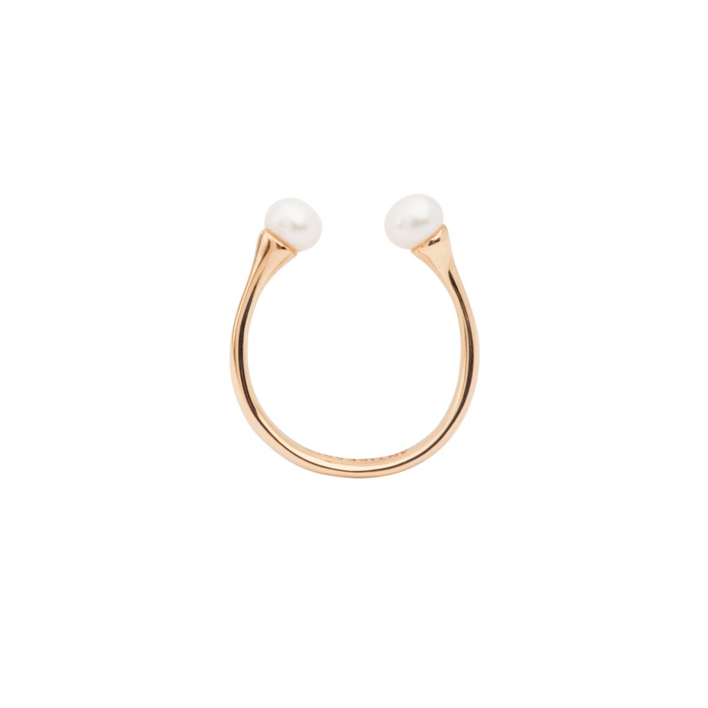 Petite A double pearl ring - gold