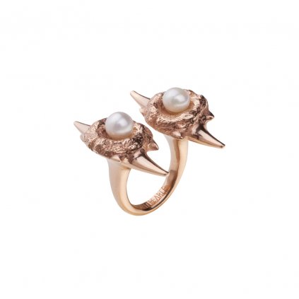 Double blacktip pearl ring-gold