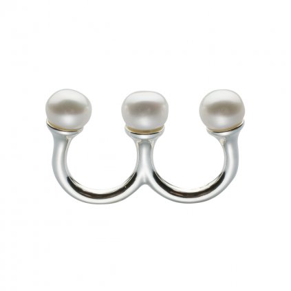Three-pearl double ring-silver