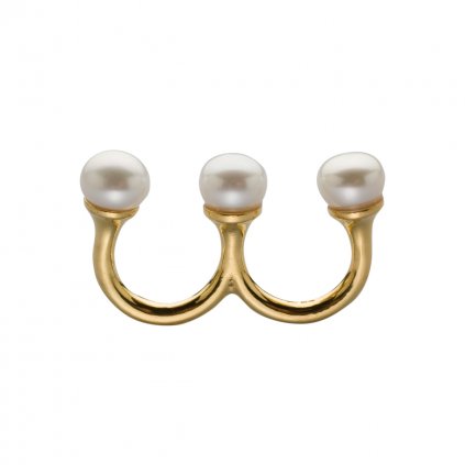 Three-pearl double ring - gold-plated silver